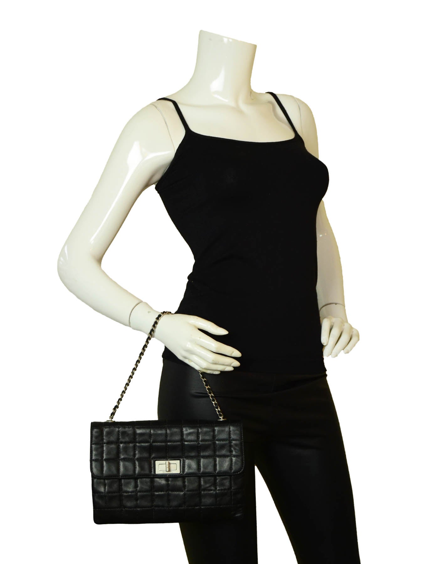 Chanel Black Lambskin Leather Square Quilted Reissue Flap Bag
