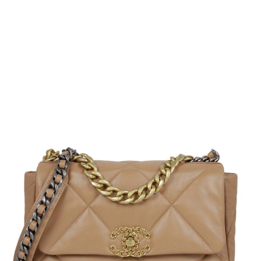 Chanel Dark Beige Lambskin Quilted Medium 19 Bag | Studio Nafay