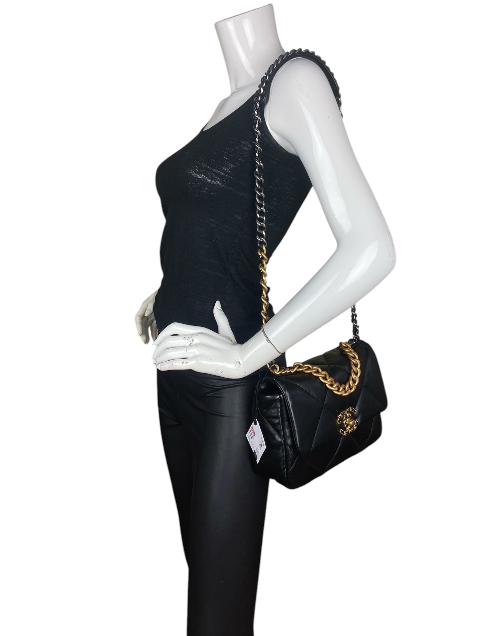Chanel NWT Black Lambskin Quilted Medium 19 Bag