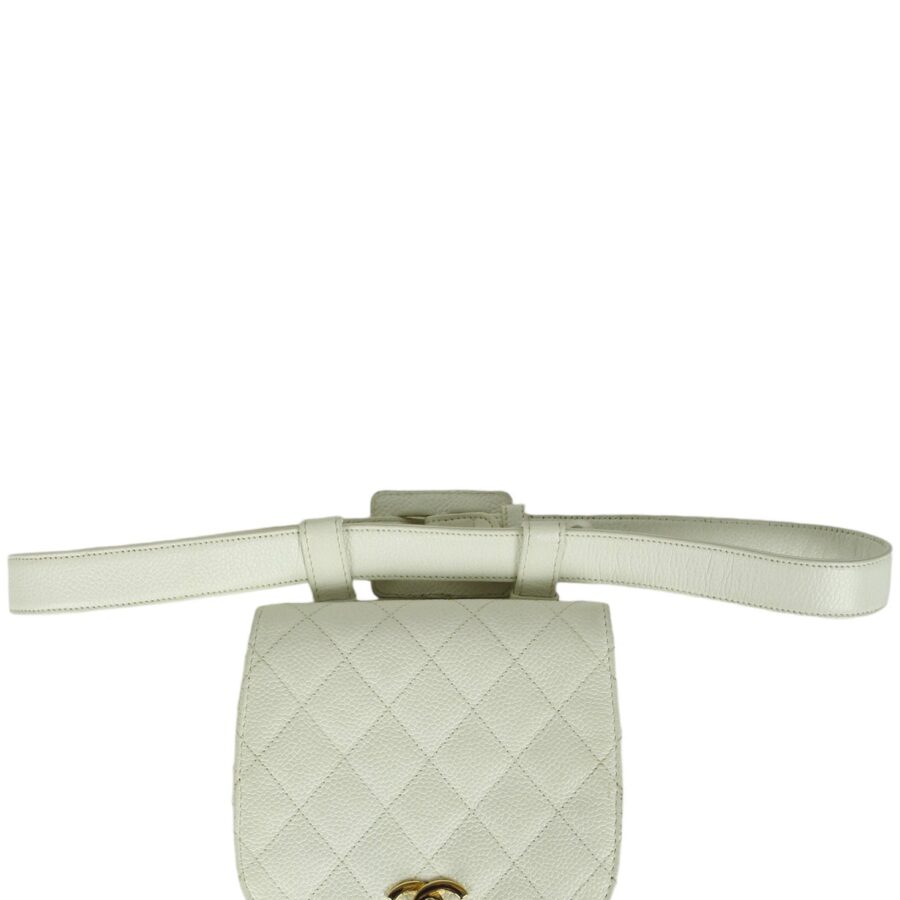 Chanel 1990s White Quilted Belt Bag sz 85/34" | Studio Nafay