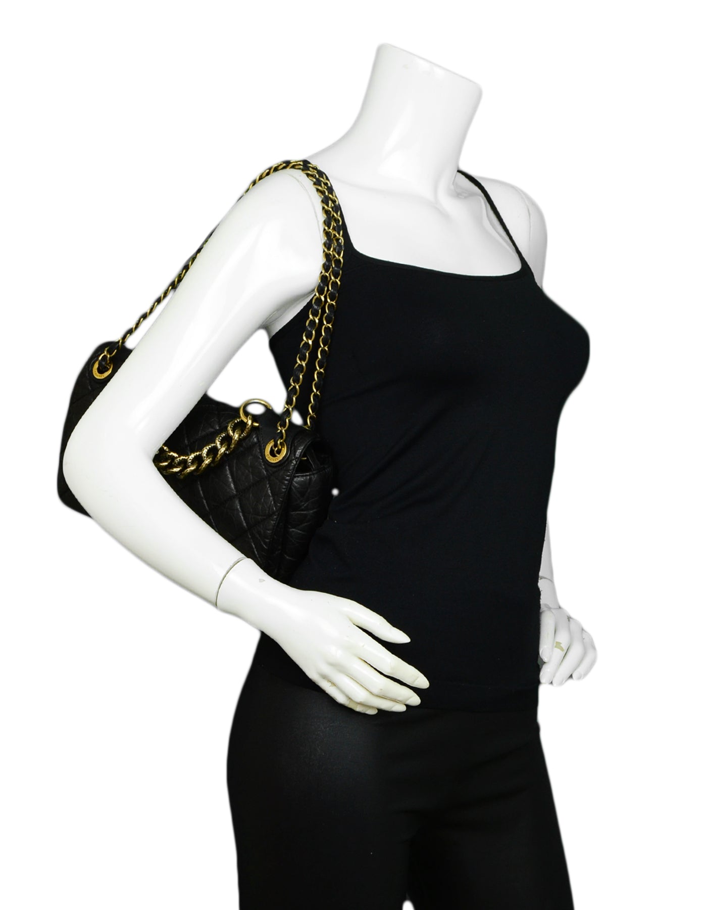 Chanel Black Calfskin Quilted Leather Medium -Bombay Pondichery Flap Bag