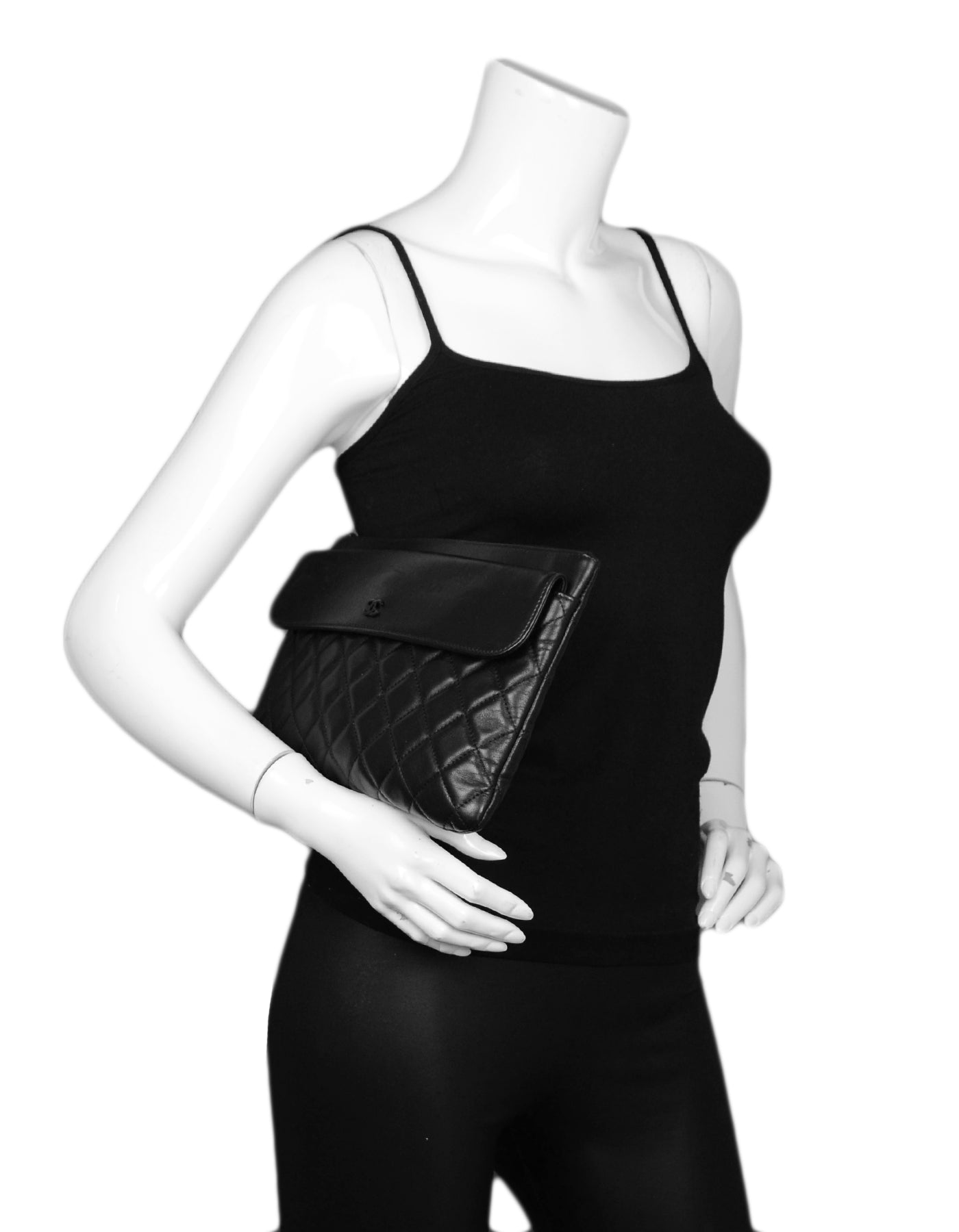 Chanel SO Black Lambskin Quilted Pouch Clutch
