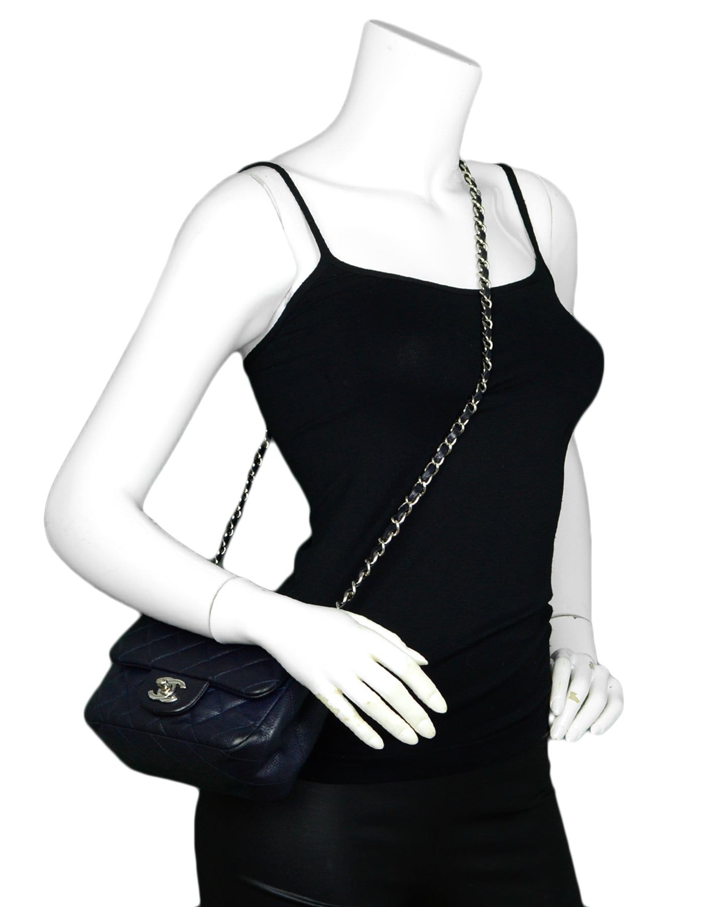 Chanel Navy Caviar Leather Mini Classic Bag