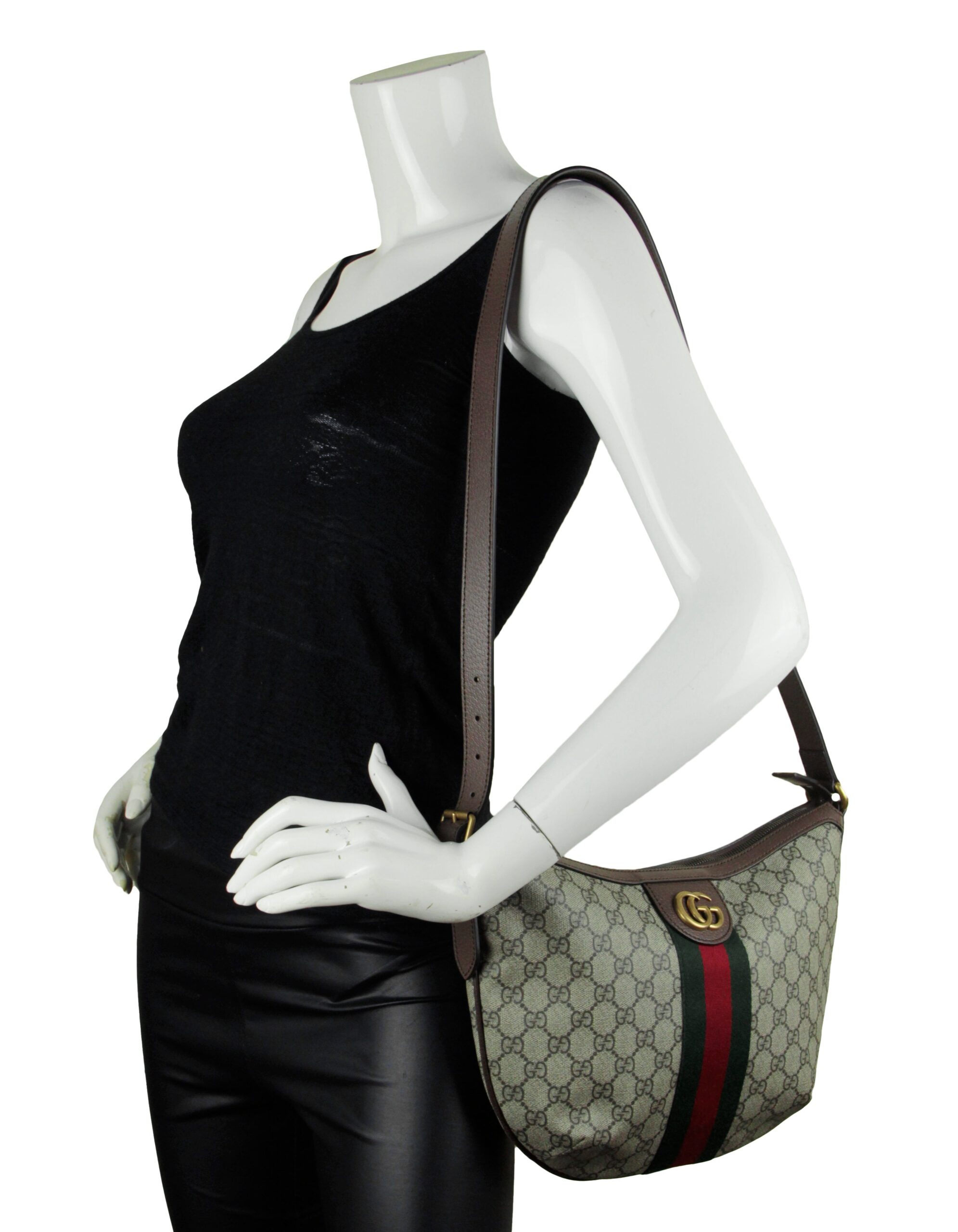 Gucci Brown Monogram Web Ophidia Half Moon Messenger Bag