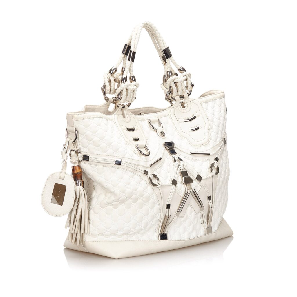 Gucci White Chemical Fiber Fabric GG Techno Horsebit Tote Bag Italy - Product Image 2
