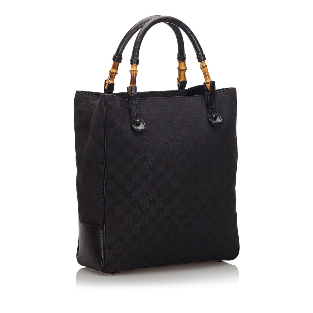 Gucci Black Canvas Fabric GG Bamboo Tote Bag Italy - Product Image 2