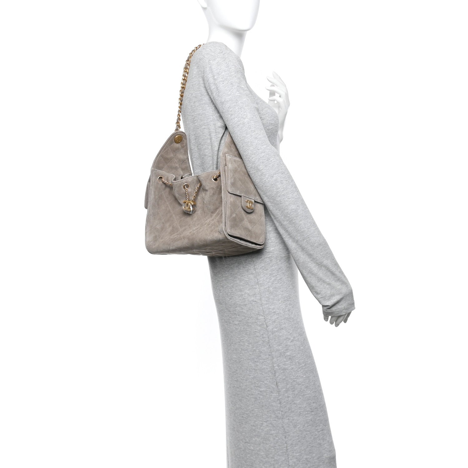 Suede Quilted Small Chanel 25 Handbag Dark Grey