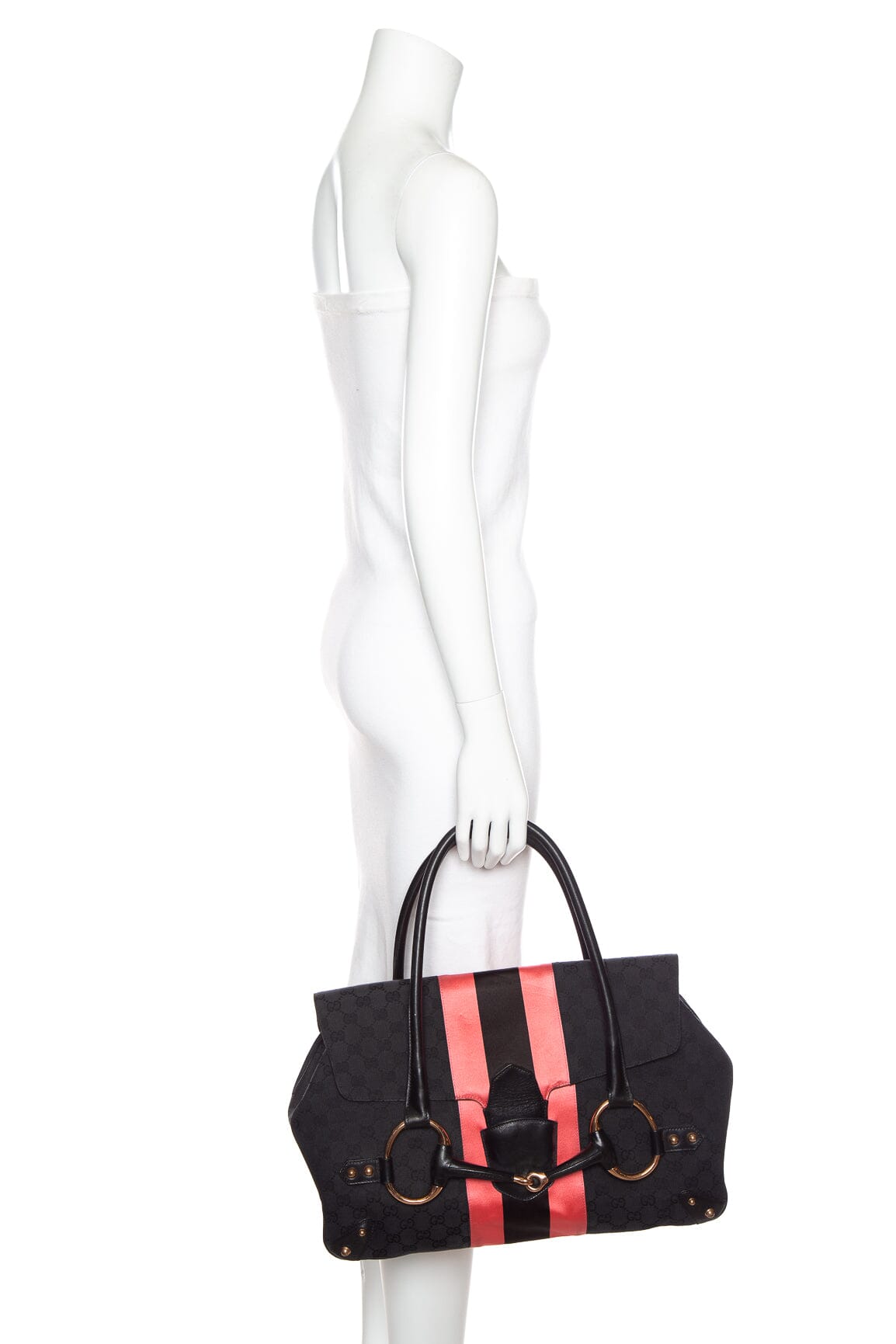 Gucci Black GG Canvas Horsebit Chain Shoulder Bag