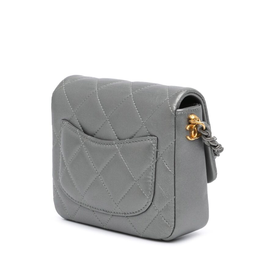 Silver Chanel Mini Quilted Lambskin Side Note Flap Crossbody Bag | Studio Nafay