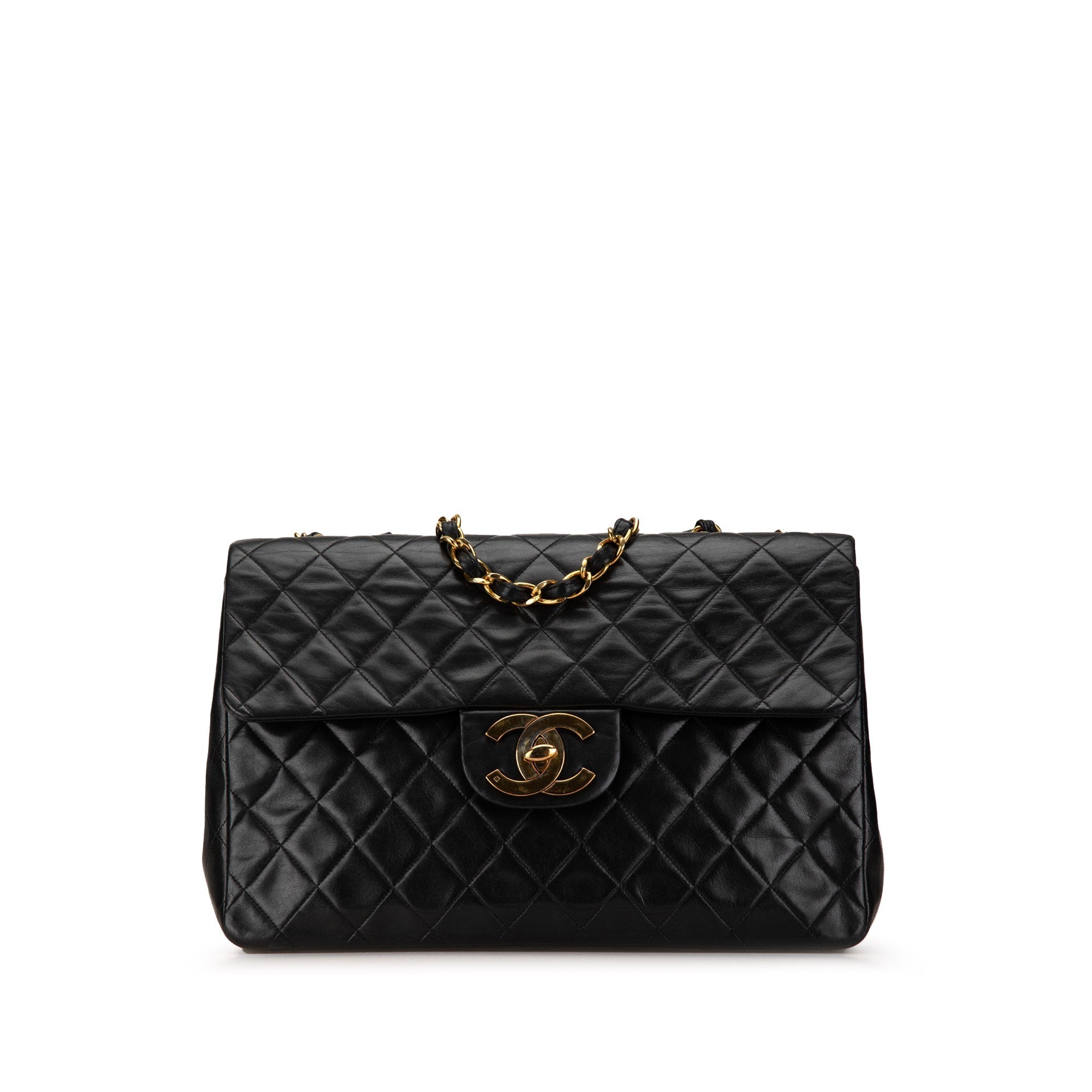Black Chanel Maxi XL Classic Lambskin Single Flap Shoulder Bag