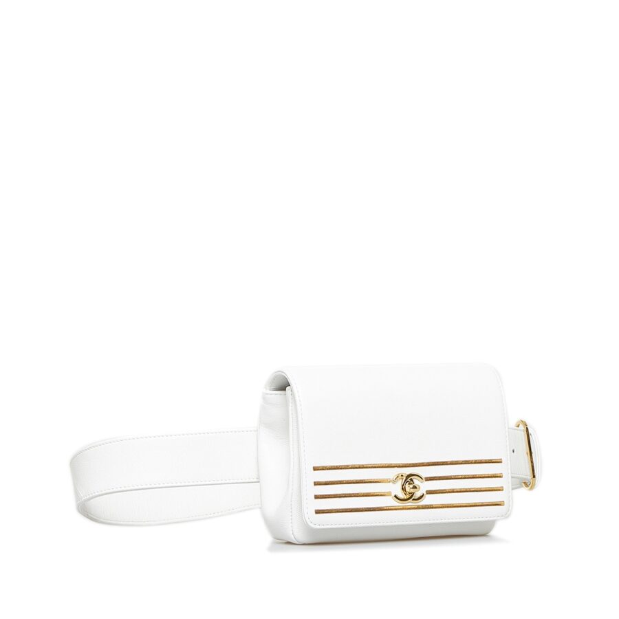 White Chanel Captain Gold Belt Bag | Studio Nafay