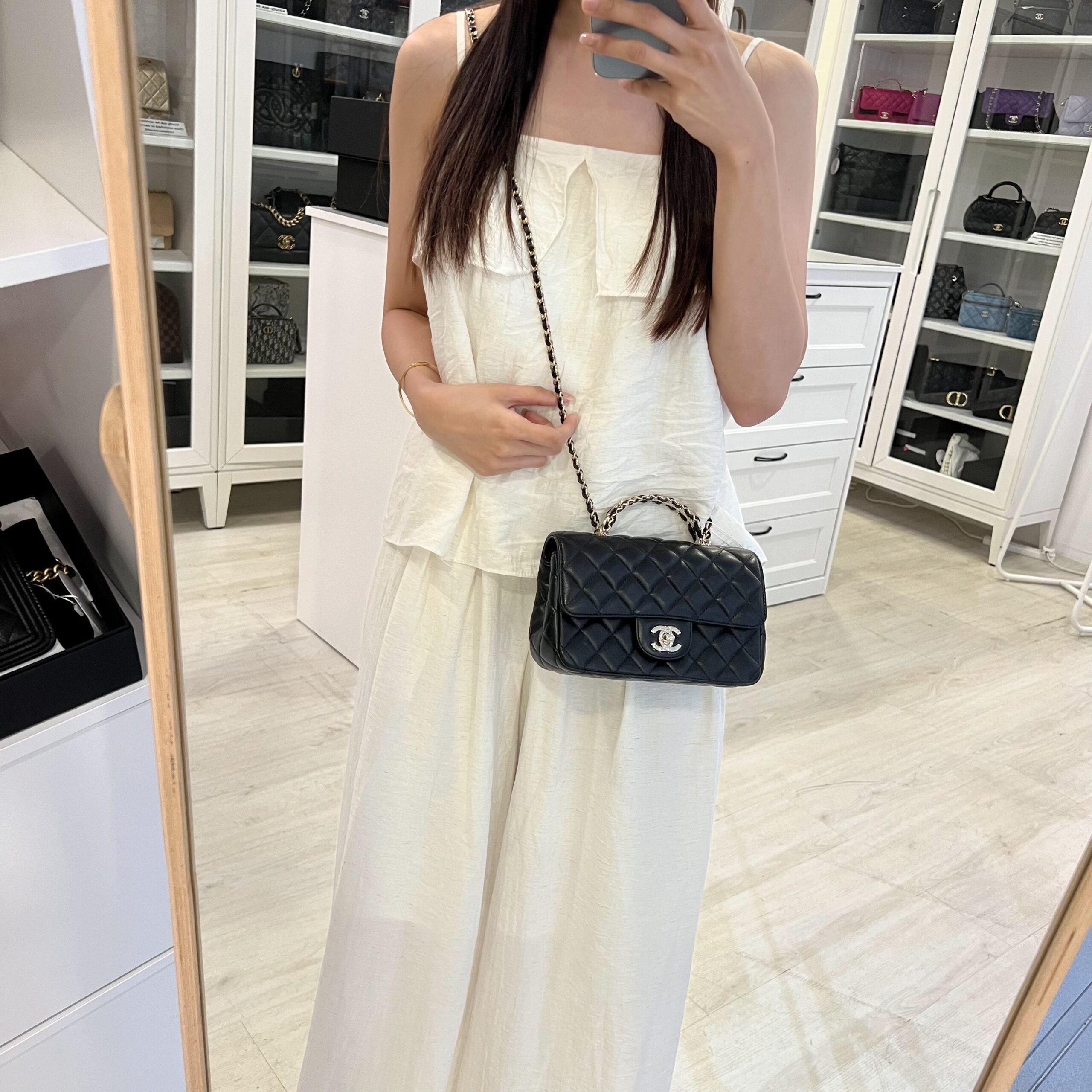 Chanel 23A Mini Rectangle Flap with Crystals Top Handle in Black Lambskin and LGHW (Model: ) Handbag