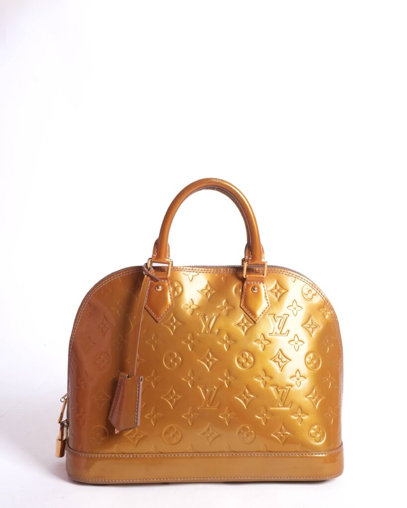 Louis Vuitton Monogram Vernis Alma Jaune Passion Yellow Handbag Enamel | Studio Nafay