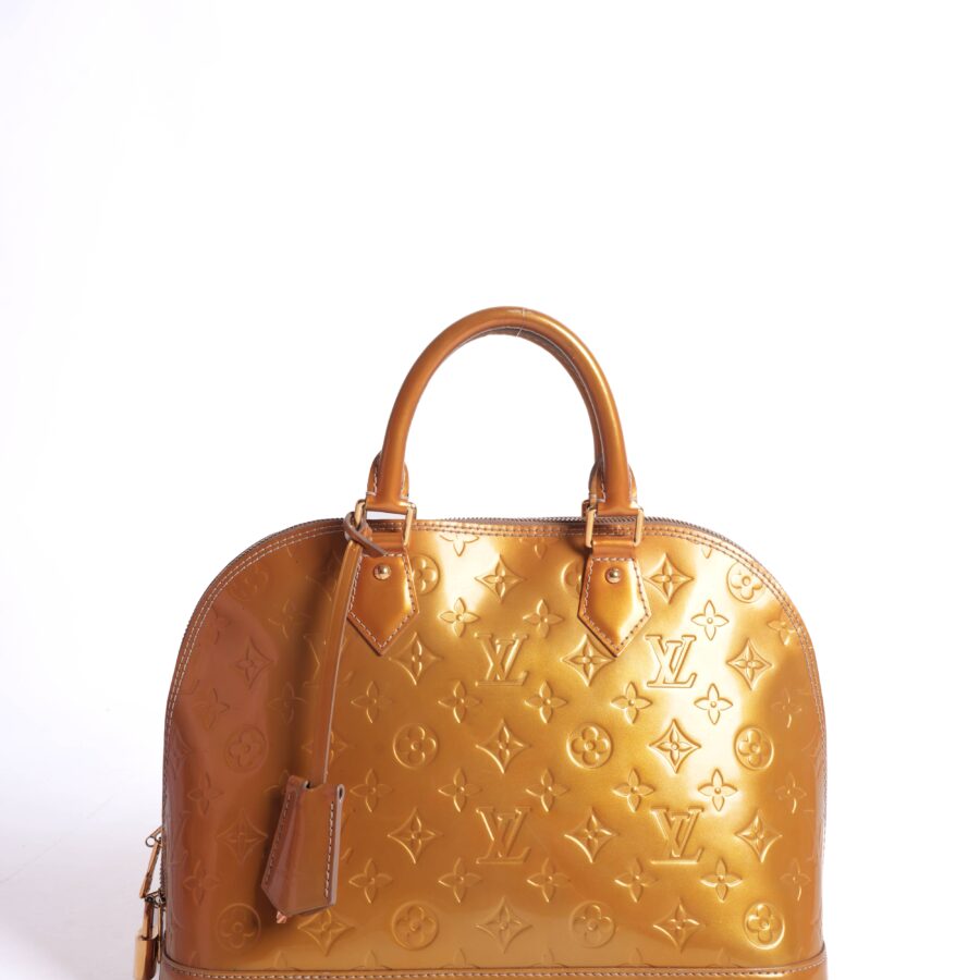 Louis Vuitton Monogram Vernis Alma Jaune Passion Yellow Handbag Enamel | Studio Nafay