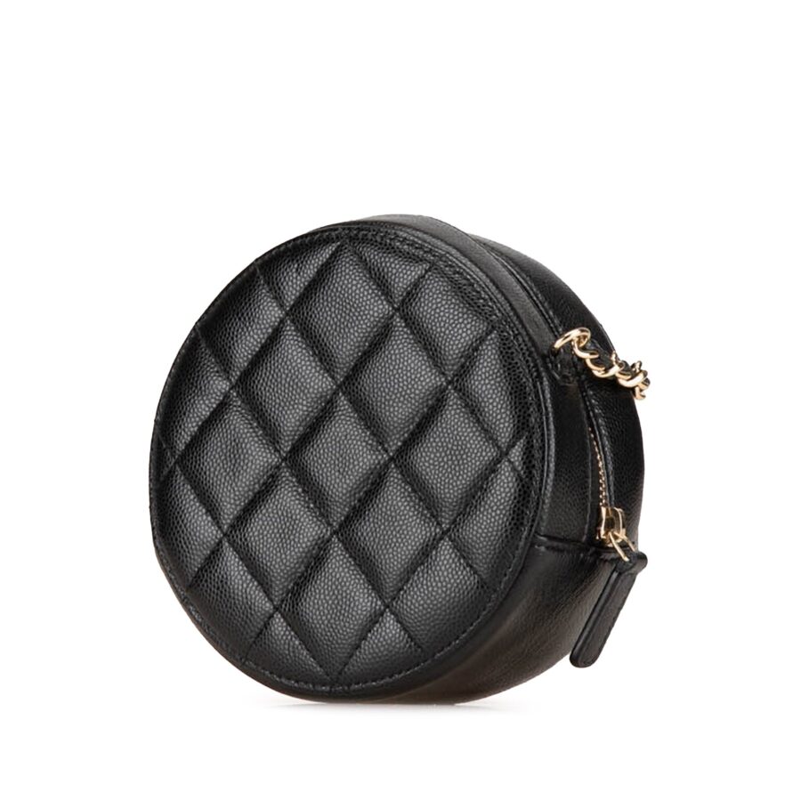 Black Chanel Quilted Caviar Crystal CC Round Clutch With Chain Crossbody Bag | Studio Nafay