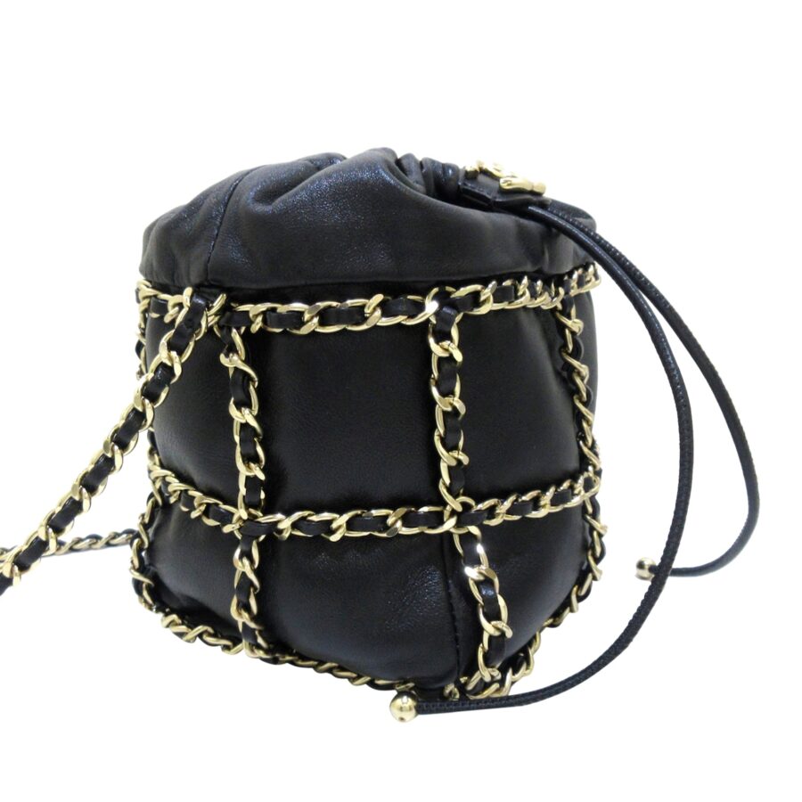 Black Chanel CC Chain Lambskin Leather Bucket Bag | Studio Nafay