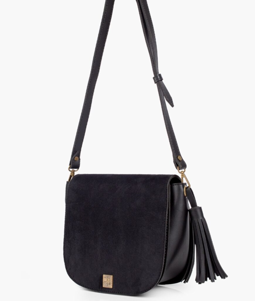 Black suede foldover saddle bag | Studio Nafay