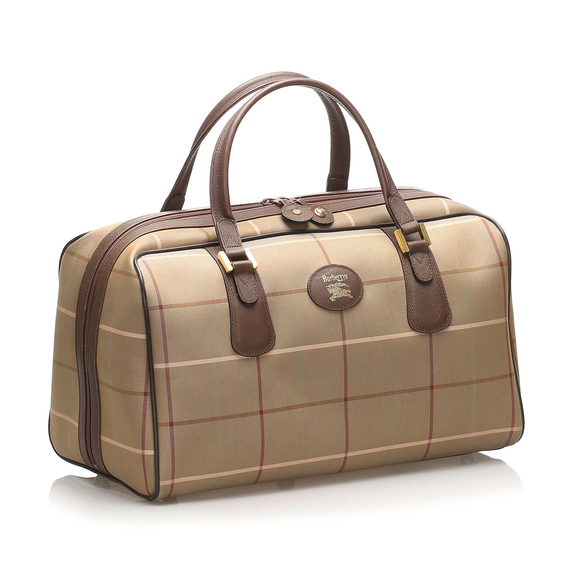 Burberry Plaid Canvas Boston Bag