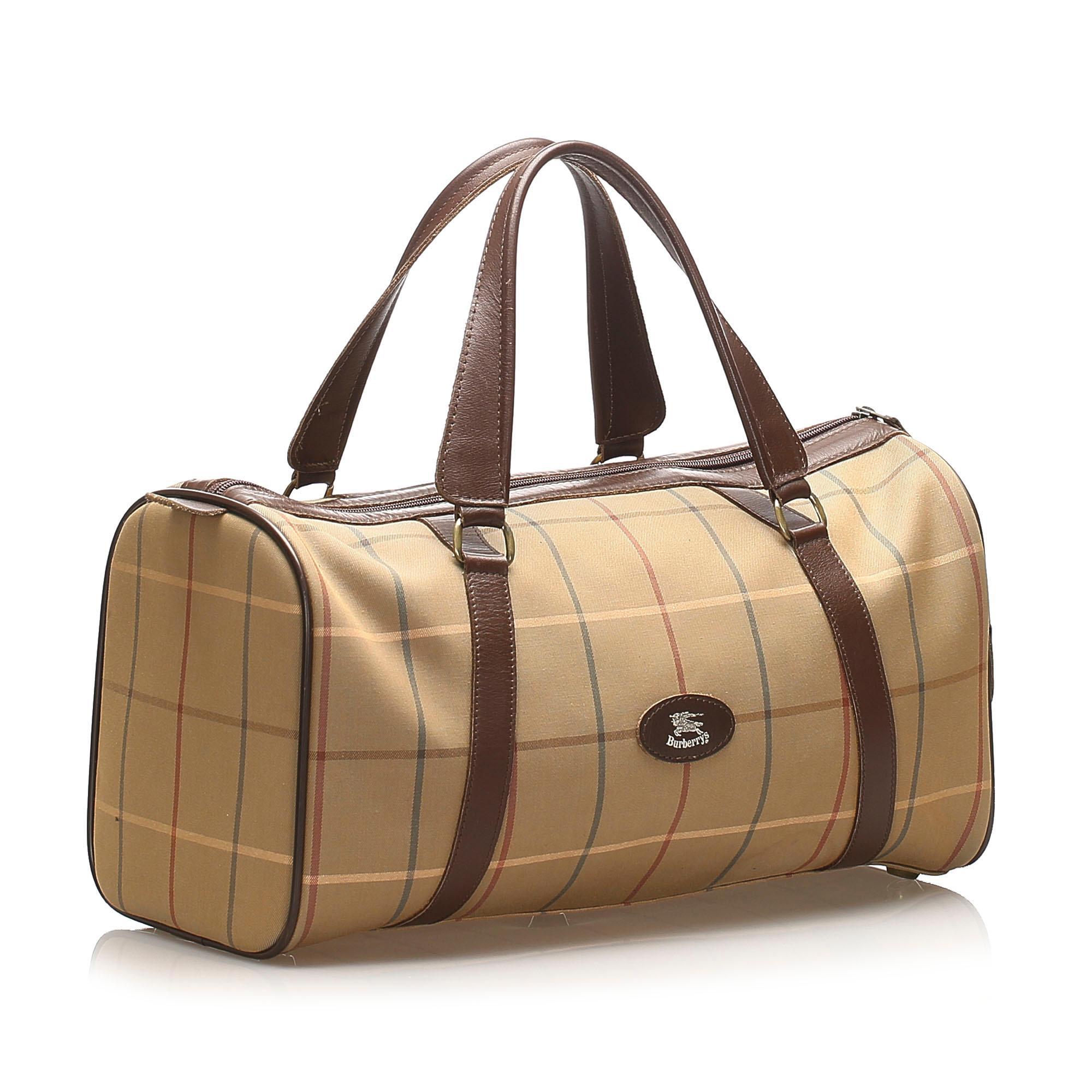Burberry Plaid Canvas Boston Bag