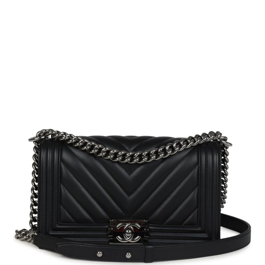 Chanel Medium Chevron Boy Bag Black Lambskin Ruthenium Hardware | Studio Nafay