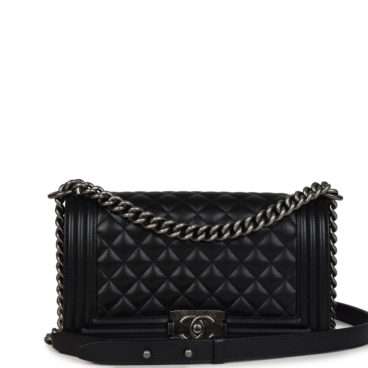 Chanel Medium Boy Bag Black Caviar Aged Ruthenium Hardware