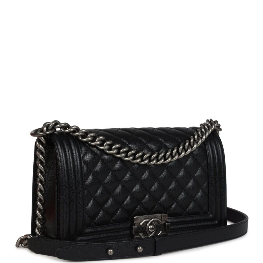 Chanel Medium Boy Bag Black Caviar Aged Ruthenium Hardware | Studio Nafay