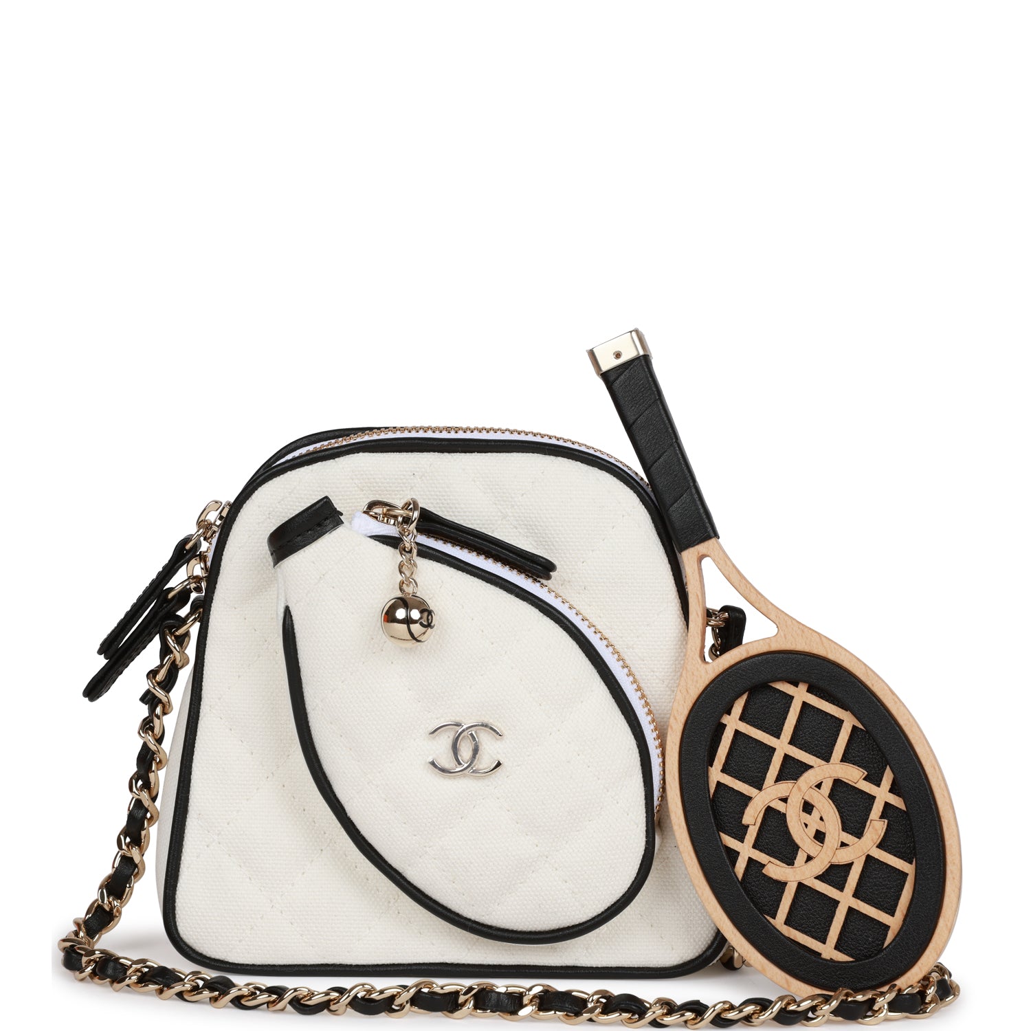 Chanel “Monte-Carlo” Mini Crossbody Tennis Bag White Canvas Light Gold Hardware