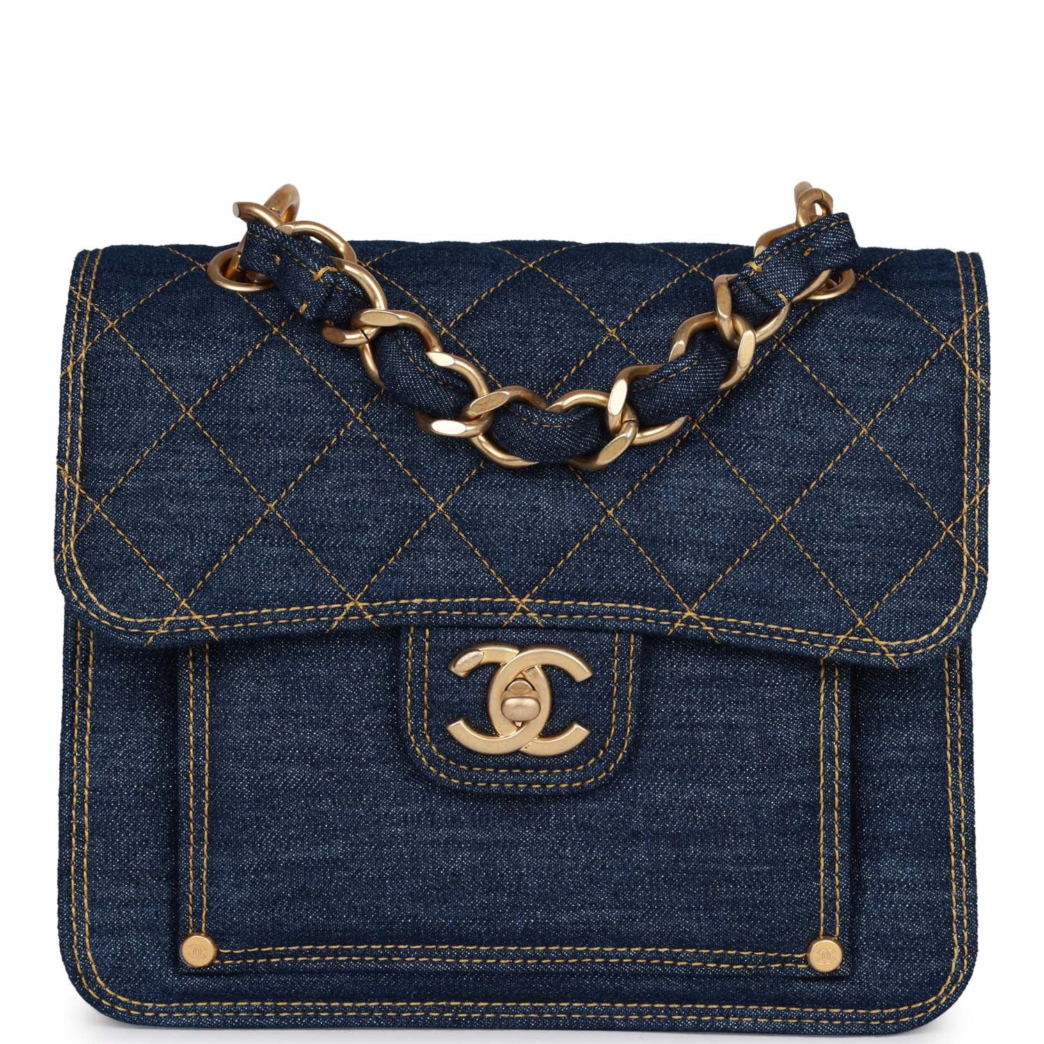 Chanel Flap Canvas Gold Crossbody Bag