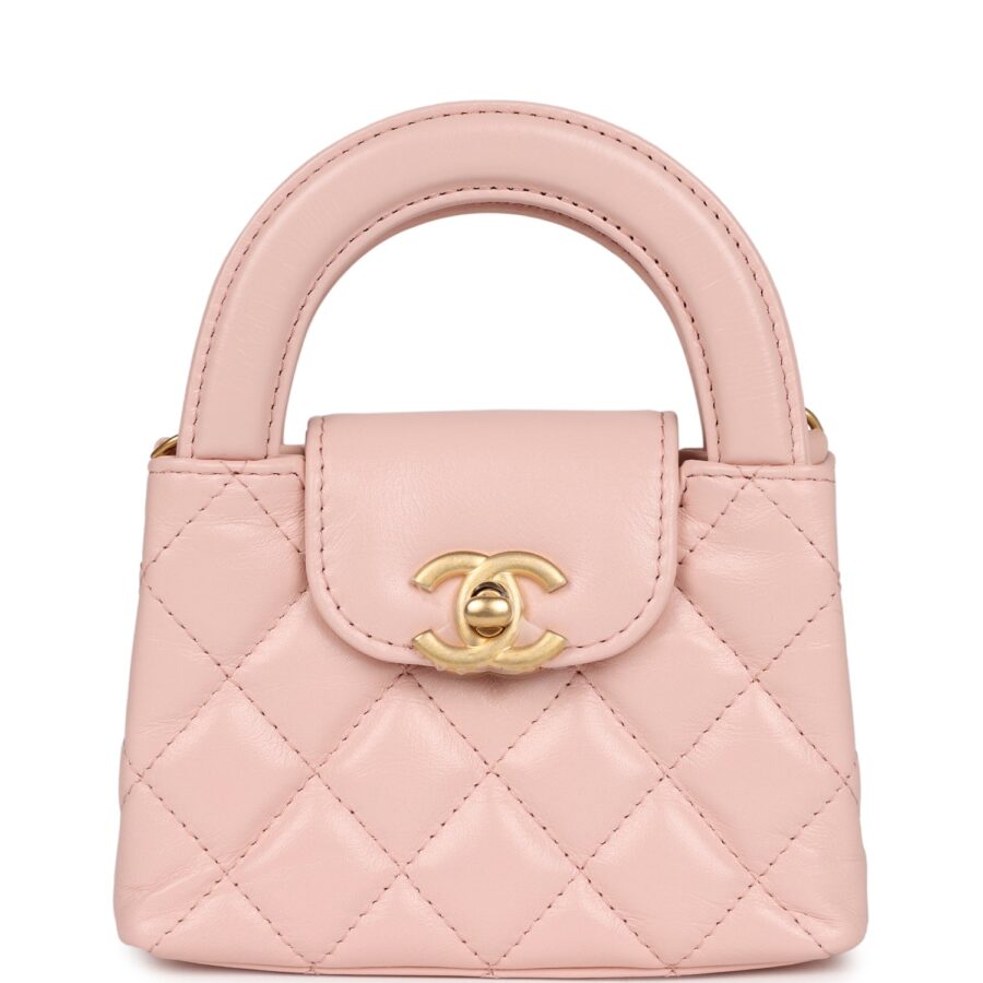 Chanel Nano Kelly Shopper Light Pink Shiny Aged Calfskin Brushed Gold Hardware Handbag | Studio Nafay