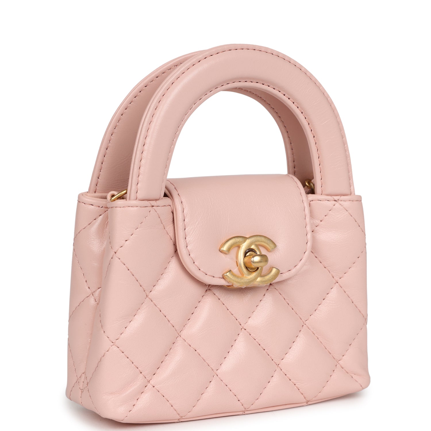 Chanel Nano Kelly Shopper Light Pink Shiny Aged Calfskin Brushed Gold Hardware Handbag