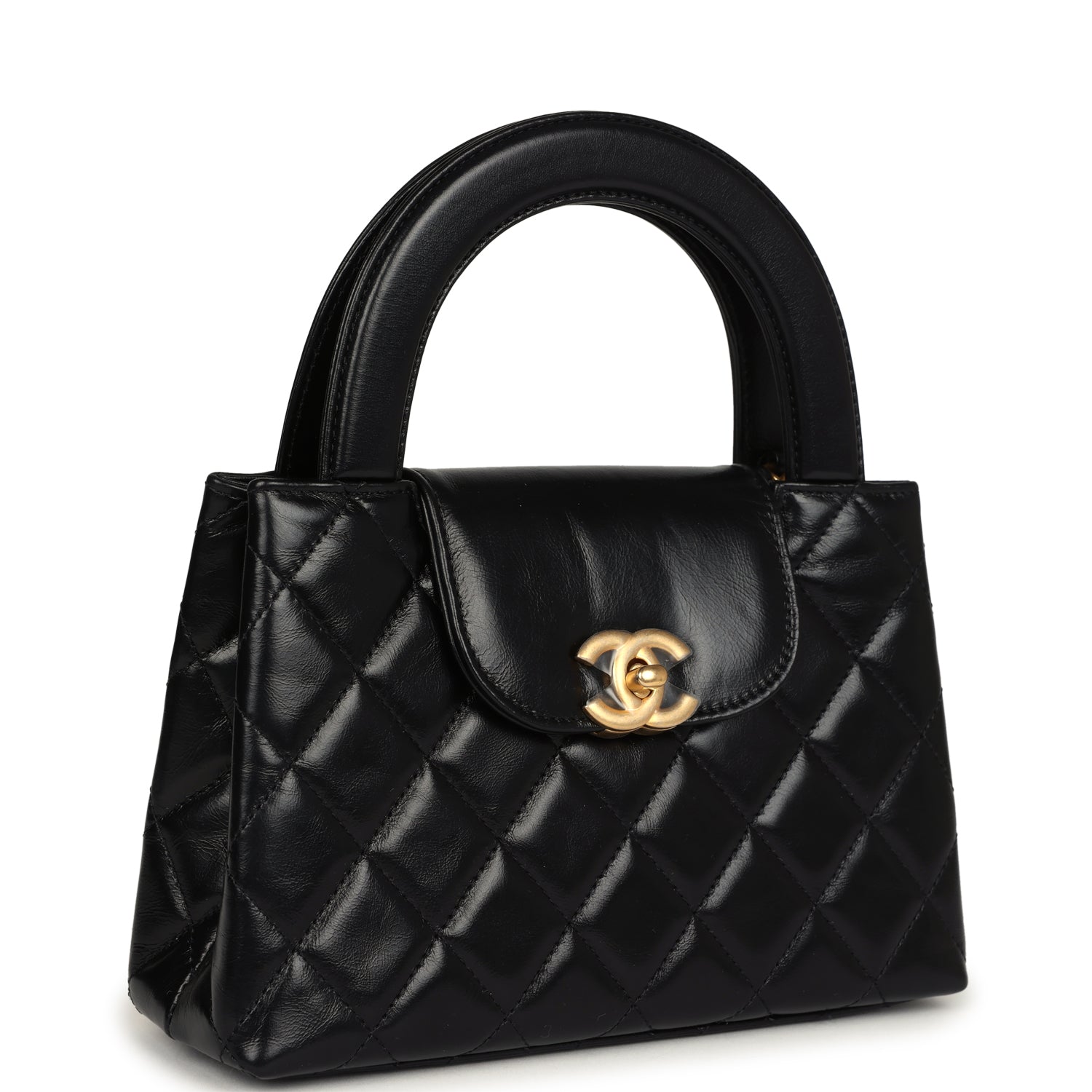 Chanel Small Kelly Shopper Black Aged Calfskin Brushed Gold Hardware Handbag