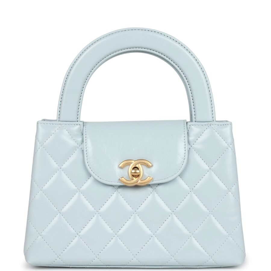 Chanel Small Kelly Shopper Light Blue Shiny Aged Calfskin Brushed Gold Hardware Handbag | Studio Nafay