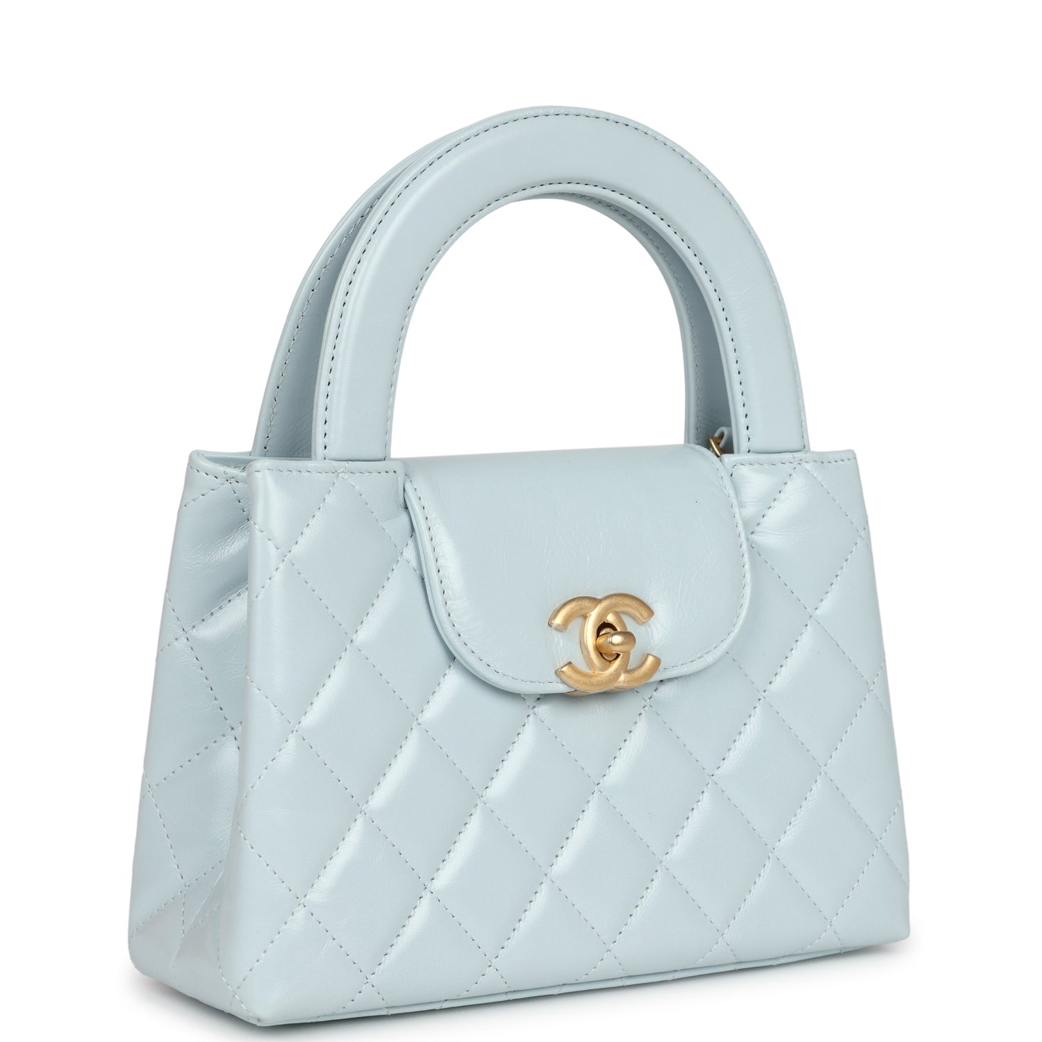 Chanel Small Kelly Shopper Light Blue Shiny Aged Calfskin Brushed Gold Hardware Handbag