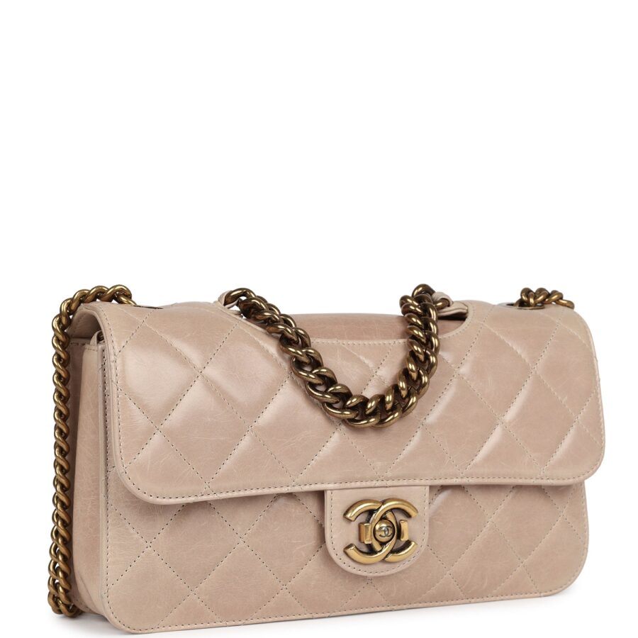 Chanel Perfect Edge Flap Bag Beige Aged Calfskin Antique Gold Hardware | Studio Nafay
