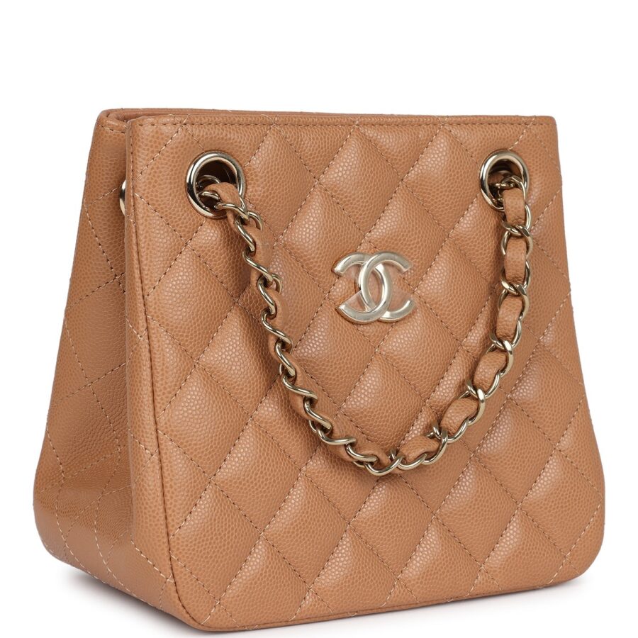 Chanel Mini Shopping Tote Caramel Caviar Light Gold Hardware | Studio Nafay