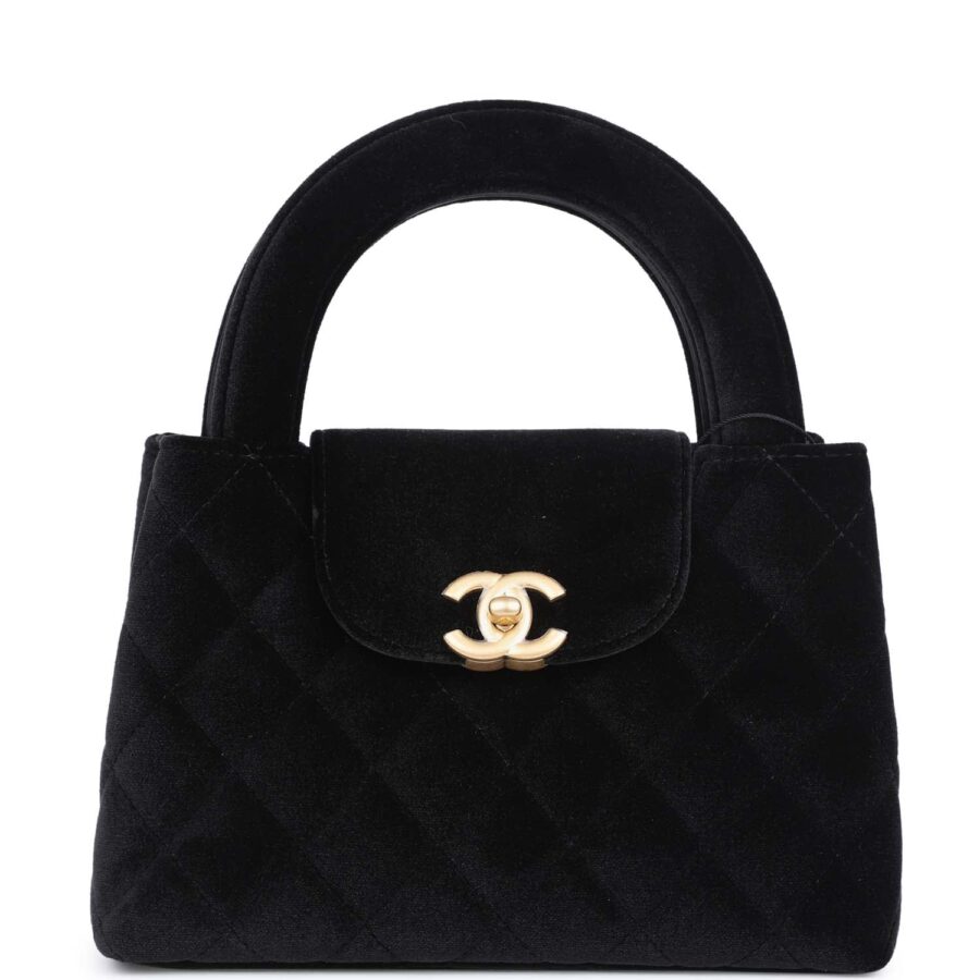 Chanel Small Kelly Shopper Black Velvet Brushed Gold Hardware Handbag | Studio Nafay