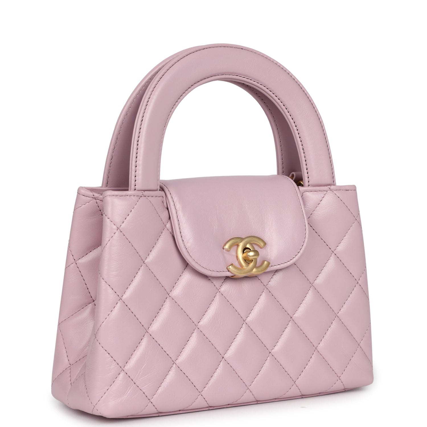 Chanel Small Kelly Shopper Light Pink Shiny Aged Calfskin Brushed Gold Hardware Handbag