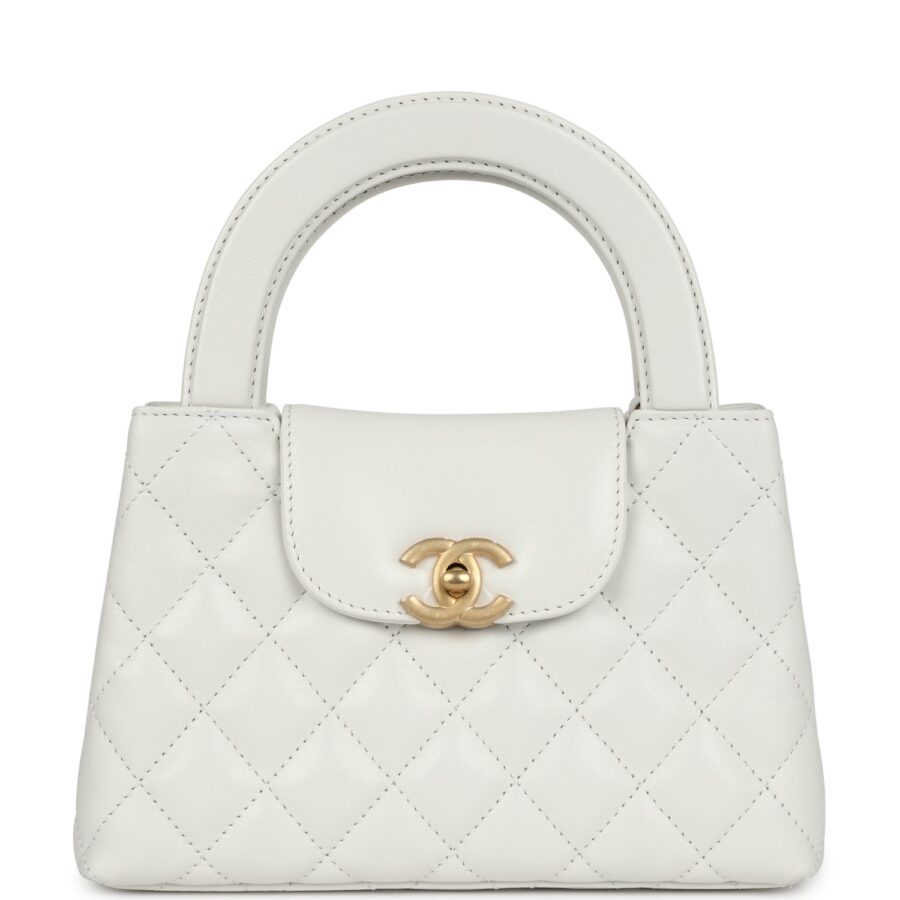 Chanel Small Kelly Shopper White Shiny Aged Calfskin Brushed Gold Hardware Handbag | Studio Nafay