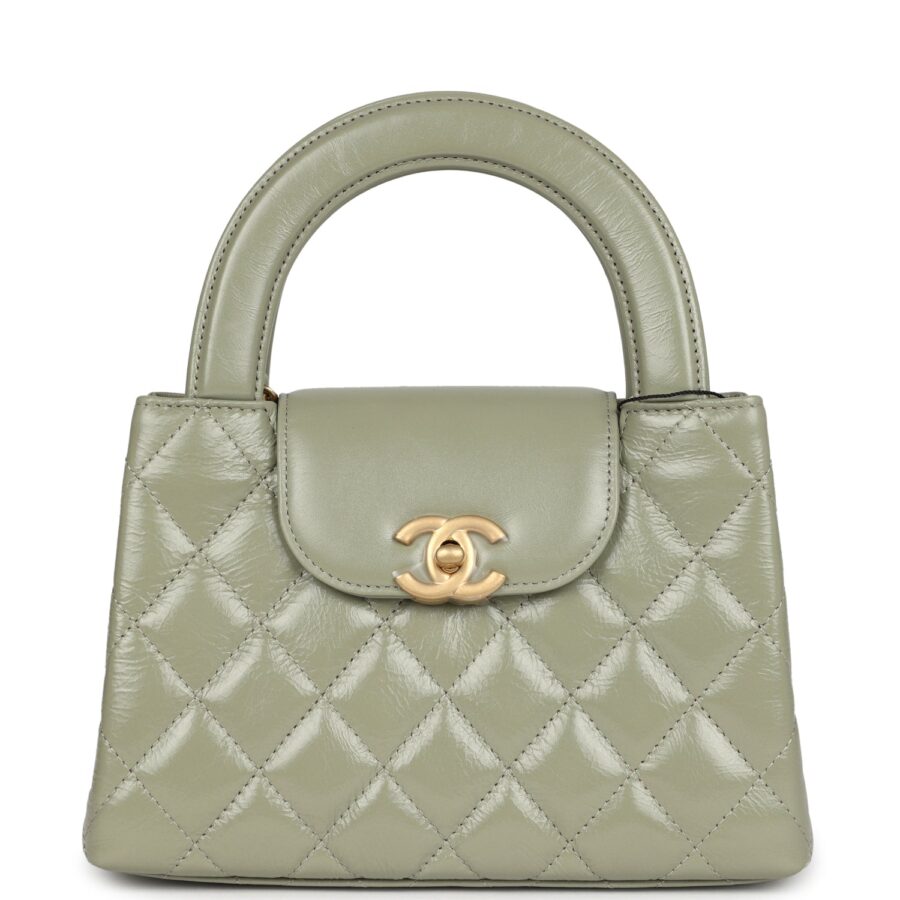 Chanel Small Kelly Shopper Khaki Shiny Aged Calfskin Brushed Gold Hardware Handbag | Studio Nafay