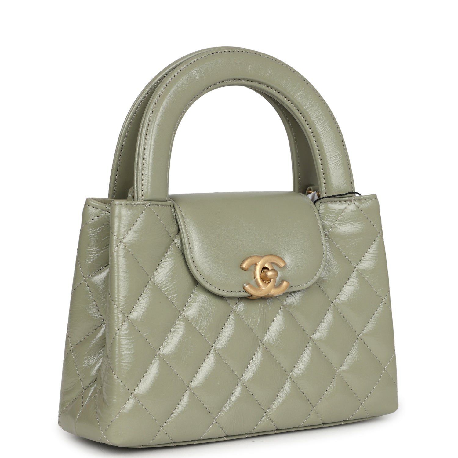 Chanel Small Kelly Shopper Khaki Shiny Aged Calfskin Brushed Gold Hardware Handbag