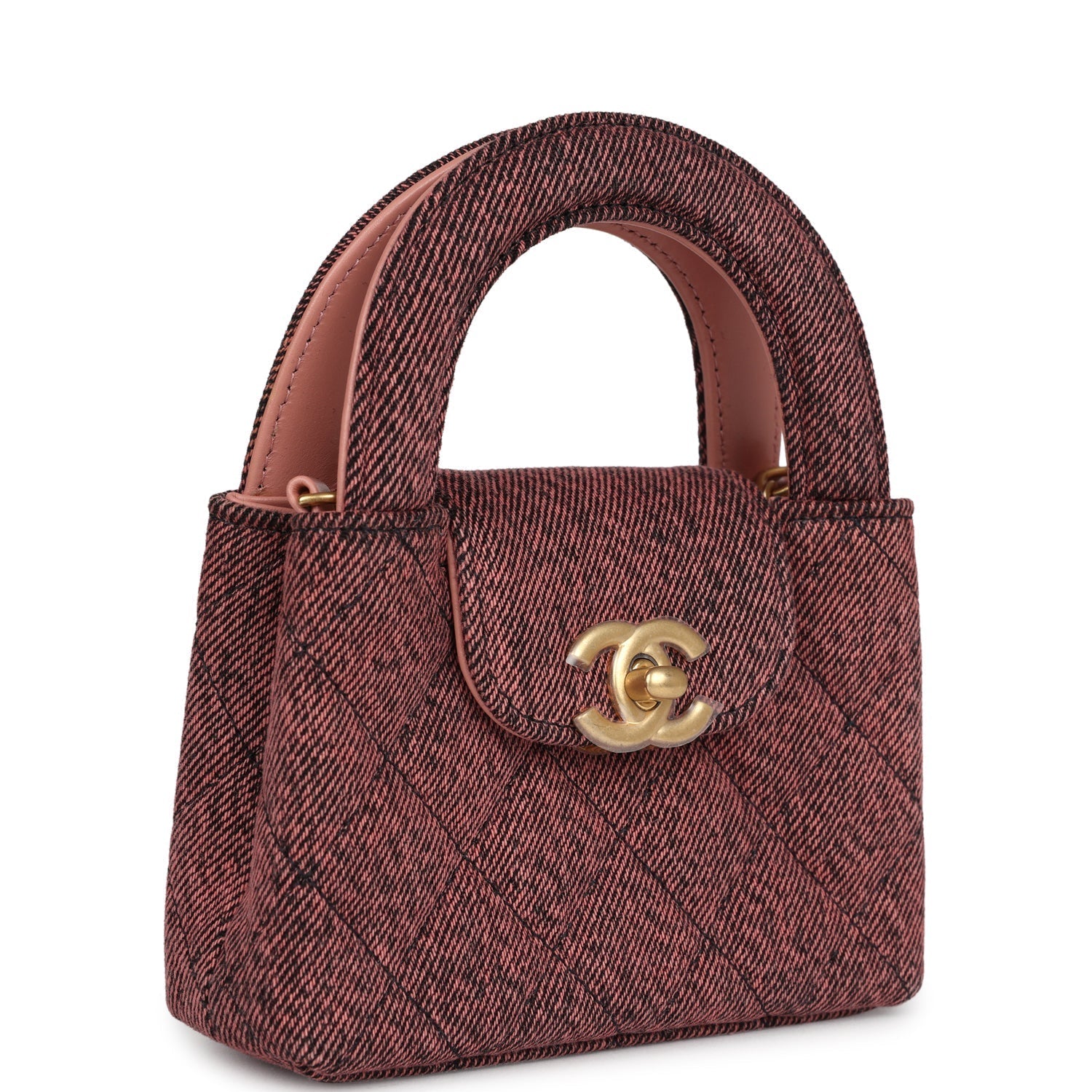 Chanel Nano Kelly Shopper Pink and Black Washed Brushed Gold Hardware Crossbody