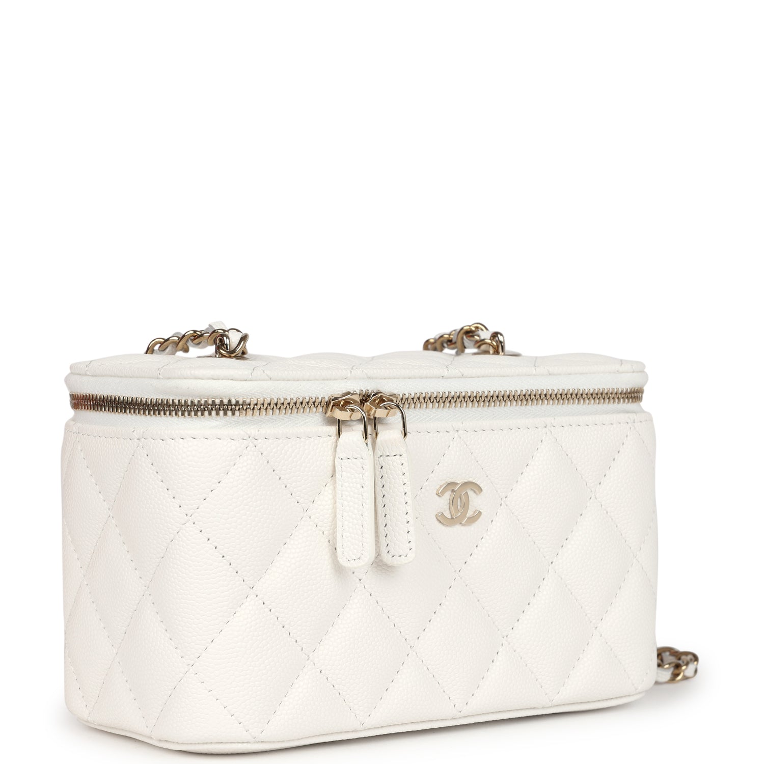 Chanel Small Vanity Case White Caviar Light Gold Hardware Handbag