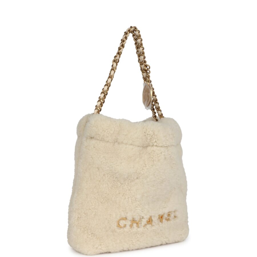 Chanel Mini 22 Bag Ecru Shearling Gold Hardware | Studio Nafay