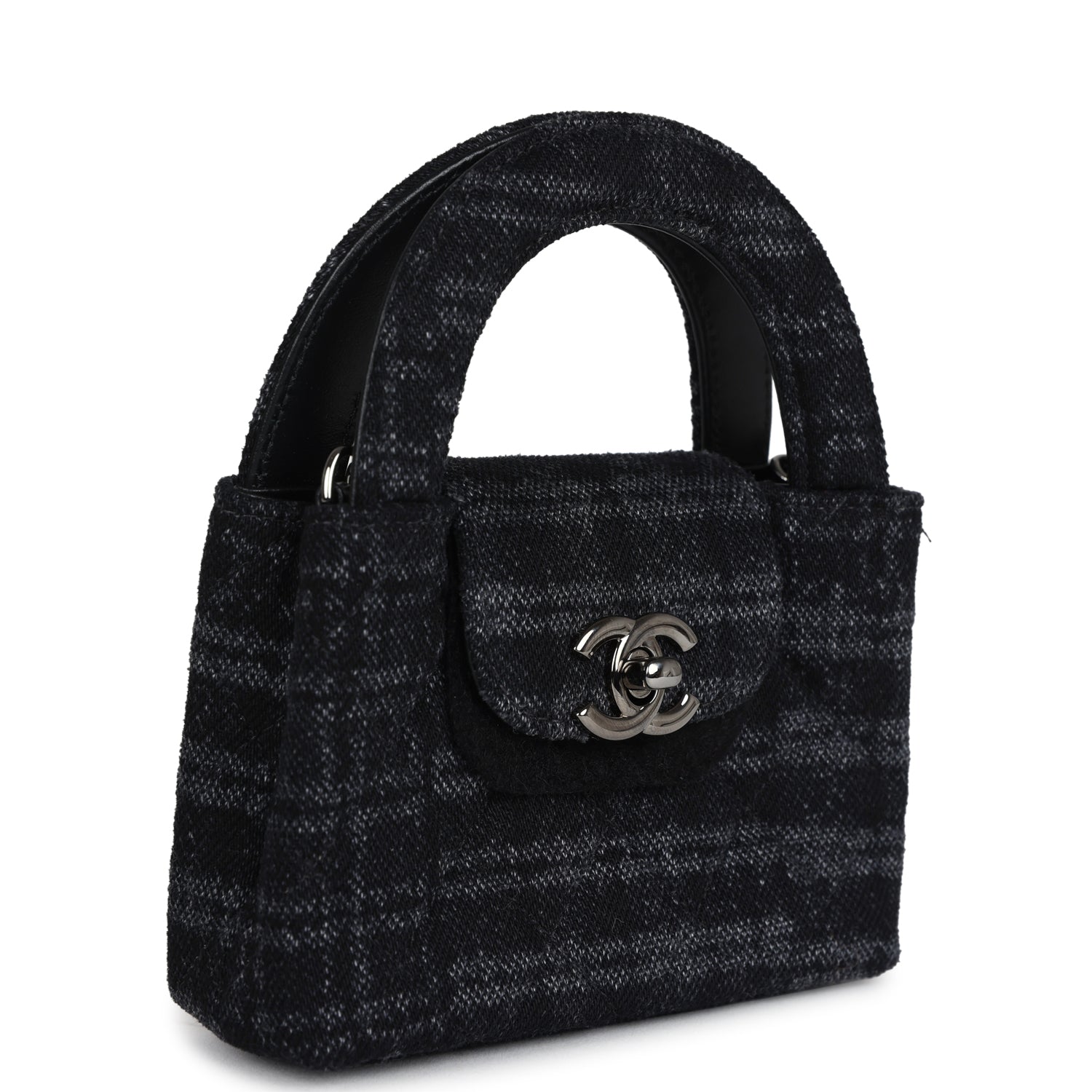 Chanel Nano Kelly Shopper Black and Grey Printed Ruthenium Hardware Crossbody