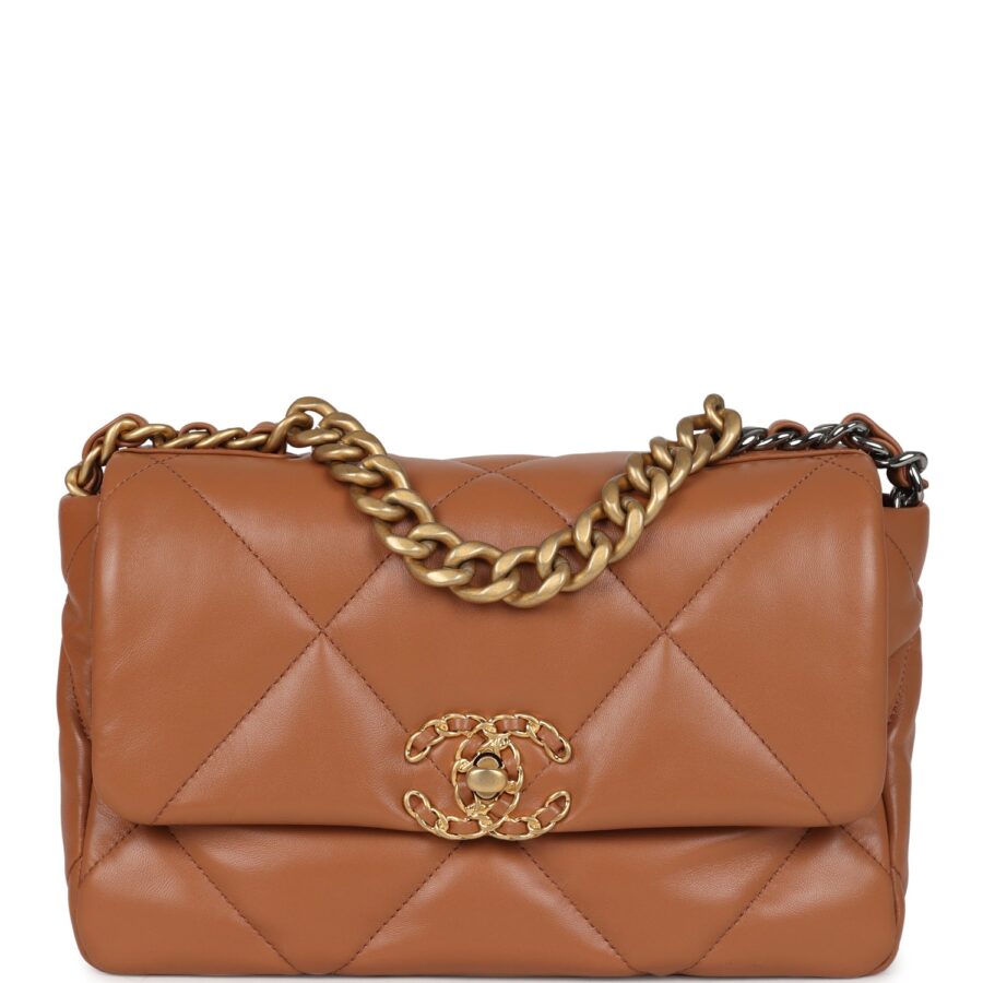 Chanel Medium 19 Flap Caramel Shiny Lambskin Mixed Metal Hardware Shoulder Bag | Studio Nafay