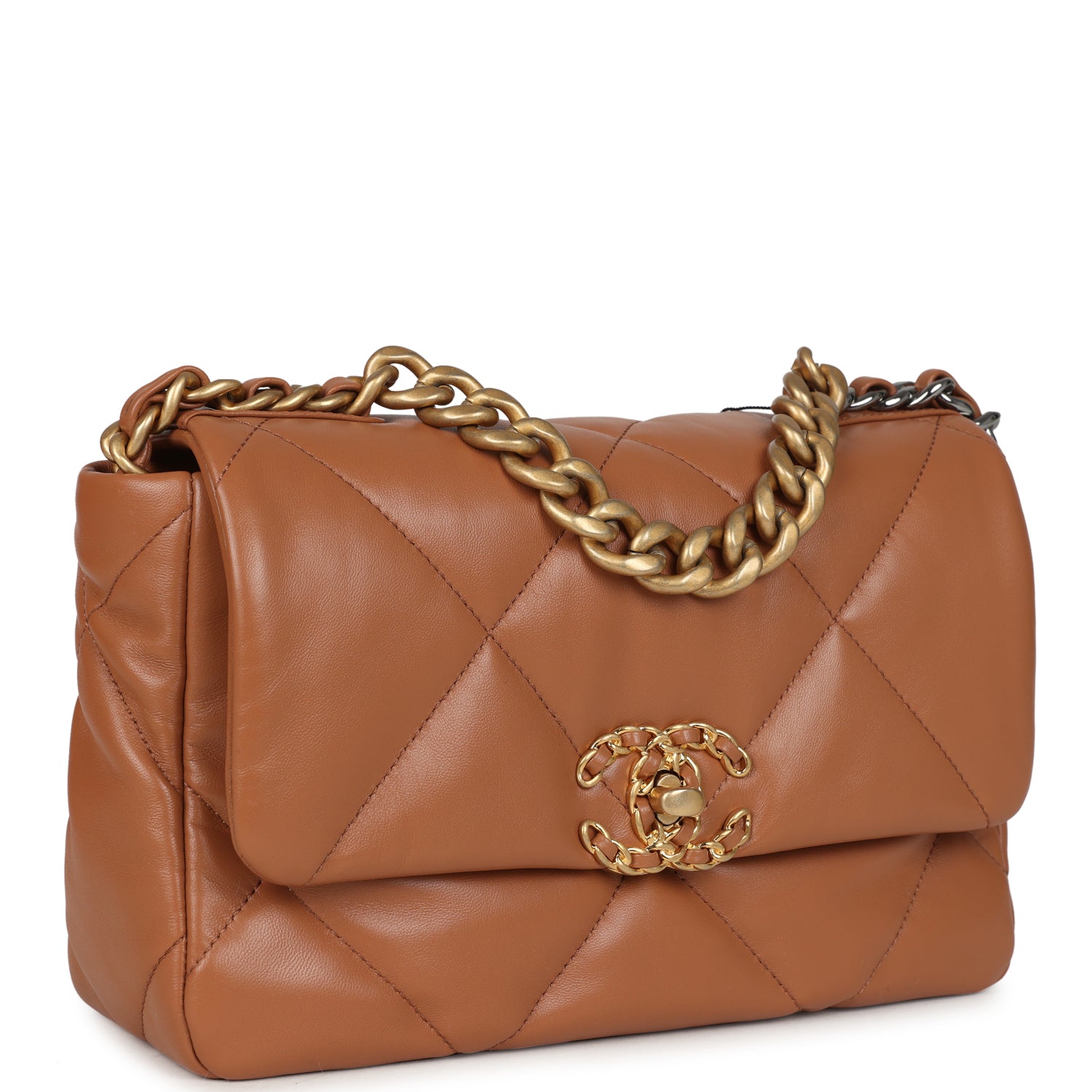 Chanel Medium 19 Flap Caramel Shiny Lambskin Mixed Metal Hardware Shoulder Bag