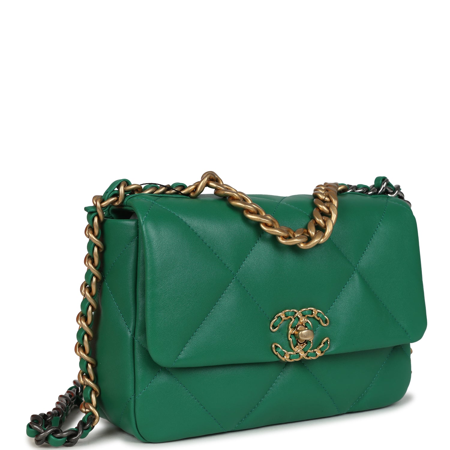 Chanel Medium 19 Flap Green Shiny Lambskin Mixed Metal Hardware Shoulder Bag