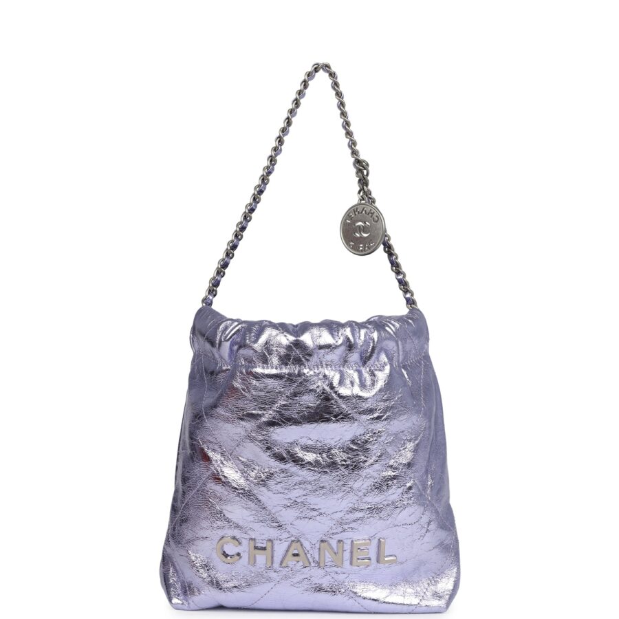 Chanel Mini 22 Bag Purple Metallic Calfskin Brushed Silver Hardware | Studio Nafay