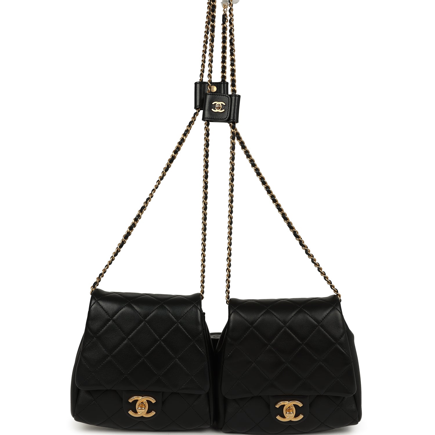 Chanel Twins Side Pack Black Lambskin Faux Pearls & Brushed Gold Hardware Handbag