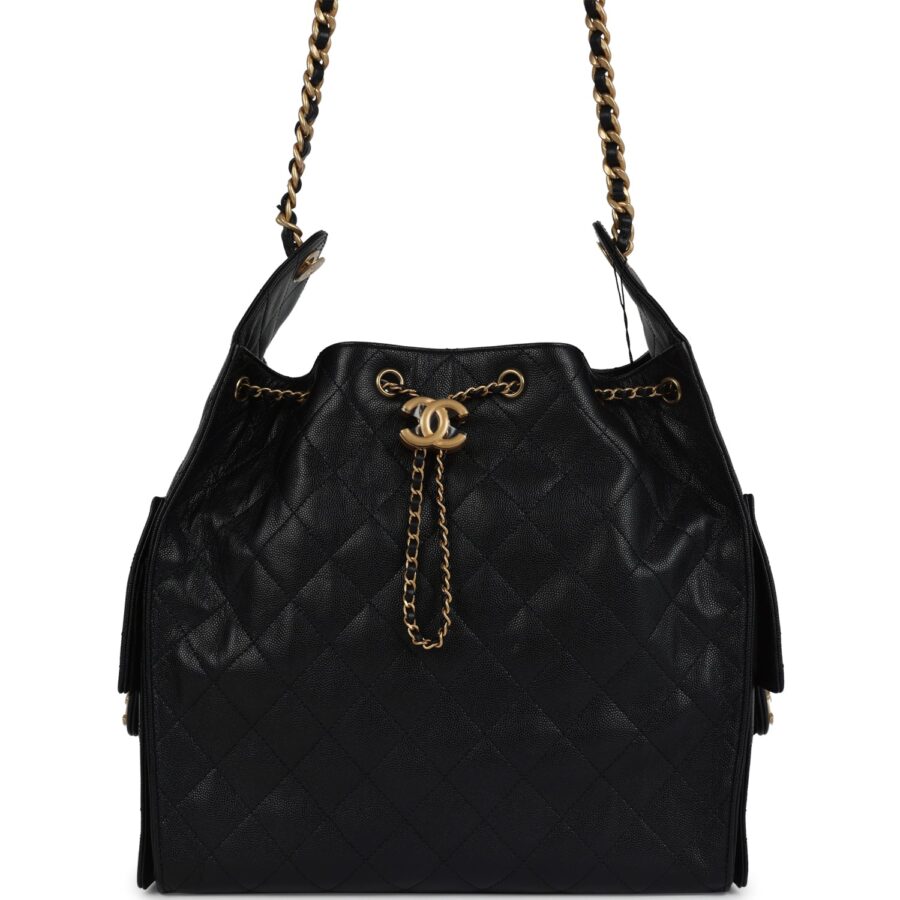 Chanel Medium 25 Hobo Bag Black Caviar Antique Gold Hardware | Studio Nafay